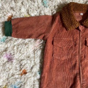 Corduroy Coverall Jumpsuit with Sherpa Collar